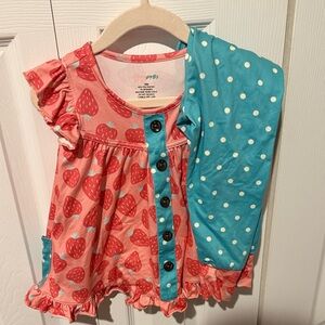 Gymboree Pink Strawberry Dress with Blue Polka Dot Leggings